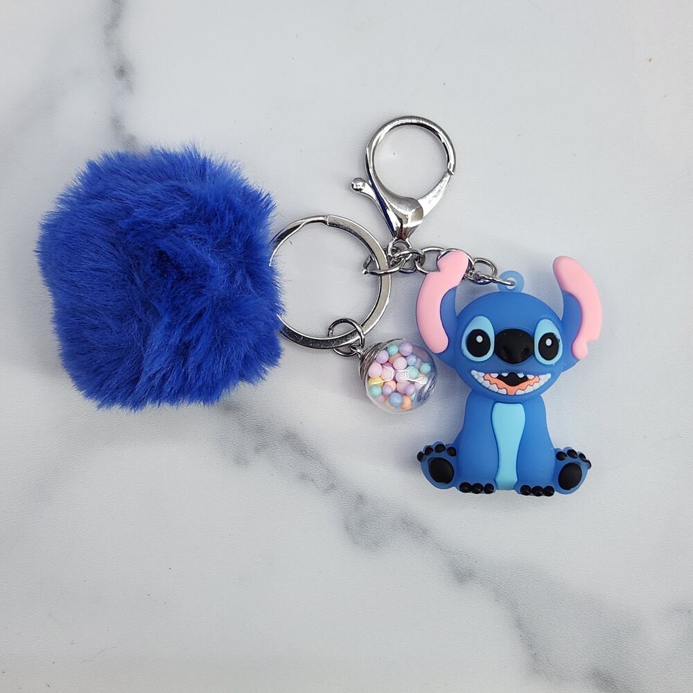Disney's Stitch 3D Figure Keychain puff ball & mini bead filled bubble Dark Blue